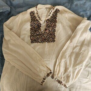 Vintage Lucky Brand Beaded Embellished Long Sleeve Top XL